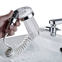 Душова лійка-насадка Faucet With Shower зі шлангом, набір з перехідником на кран (прозорий комплект)