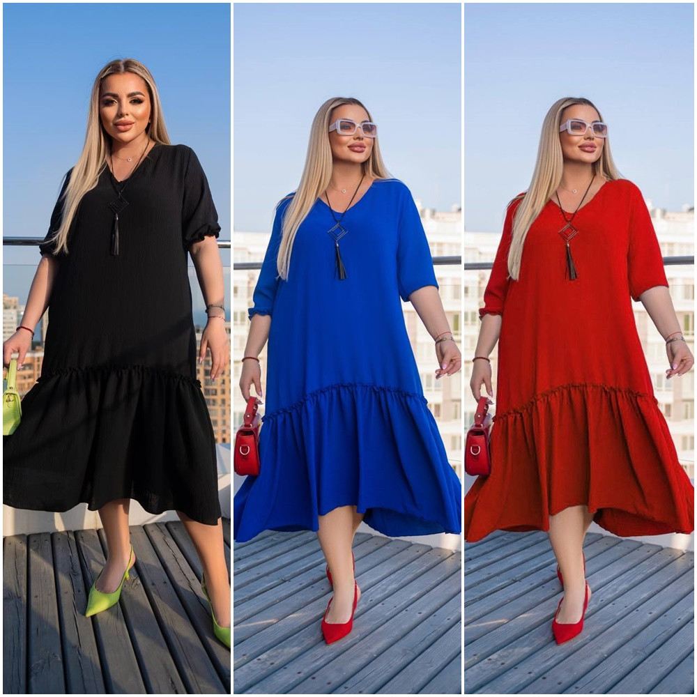 Літнє вільне легке плаття з короткими рукавами батальні розміри