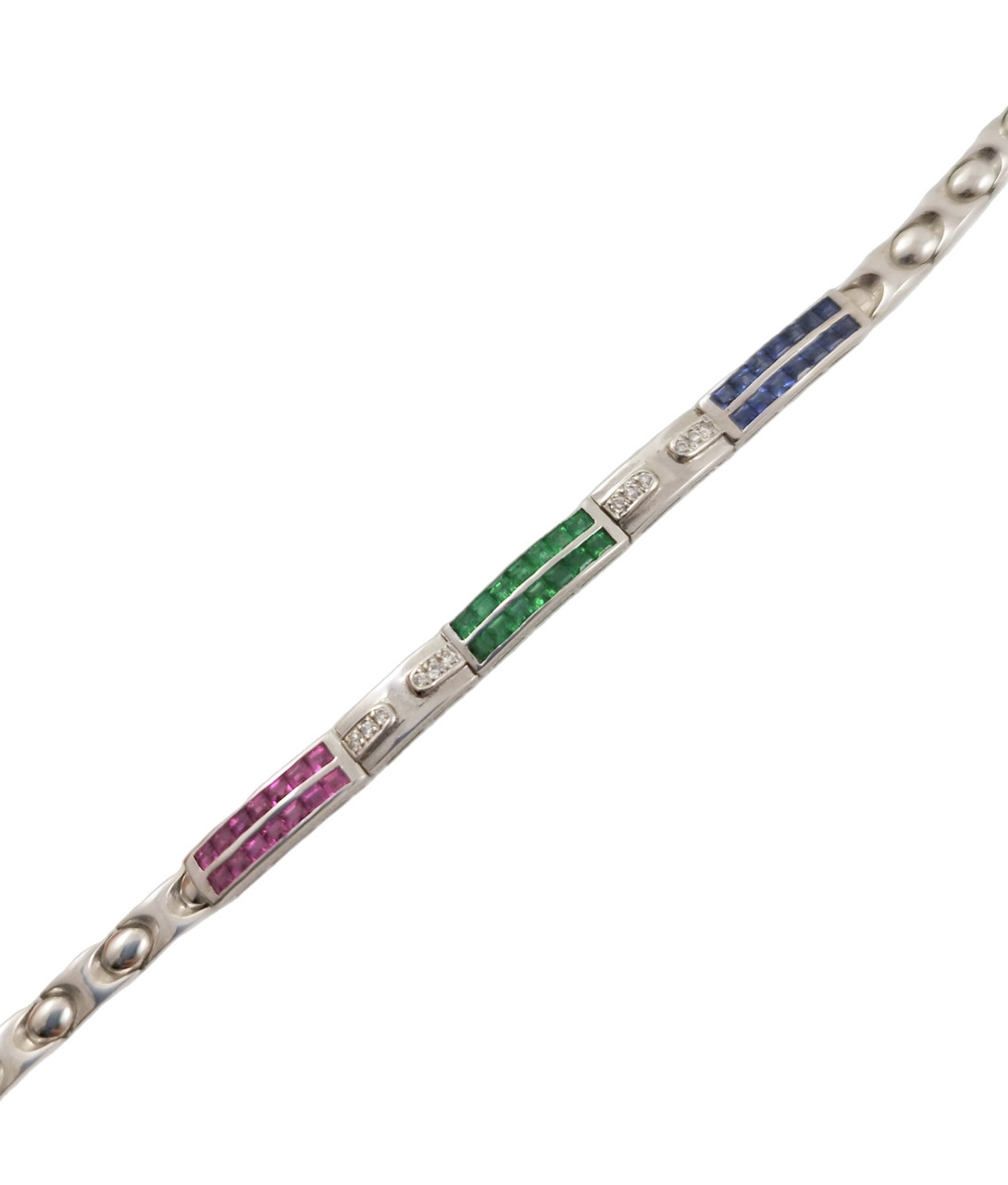 Браслет із білого золота 750 проби з діамантами,сапфіром,смарагдом,рубіном 007-RIS, фото 1