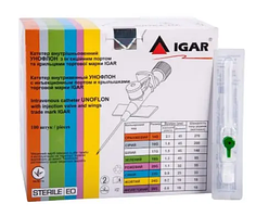 Катетери внутрішньовенні УНОФЛОН з ін'єкційним портом і крильцями 18G, IGAR (100 шт./уп.)