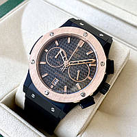 Мужские часы Hublot Chronograph fusion carbon gold AAA наручные кварцевые с хронографом и каучуковым ремешком