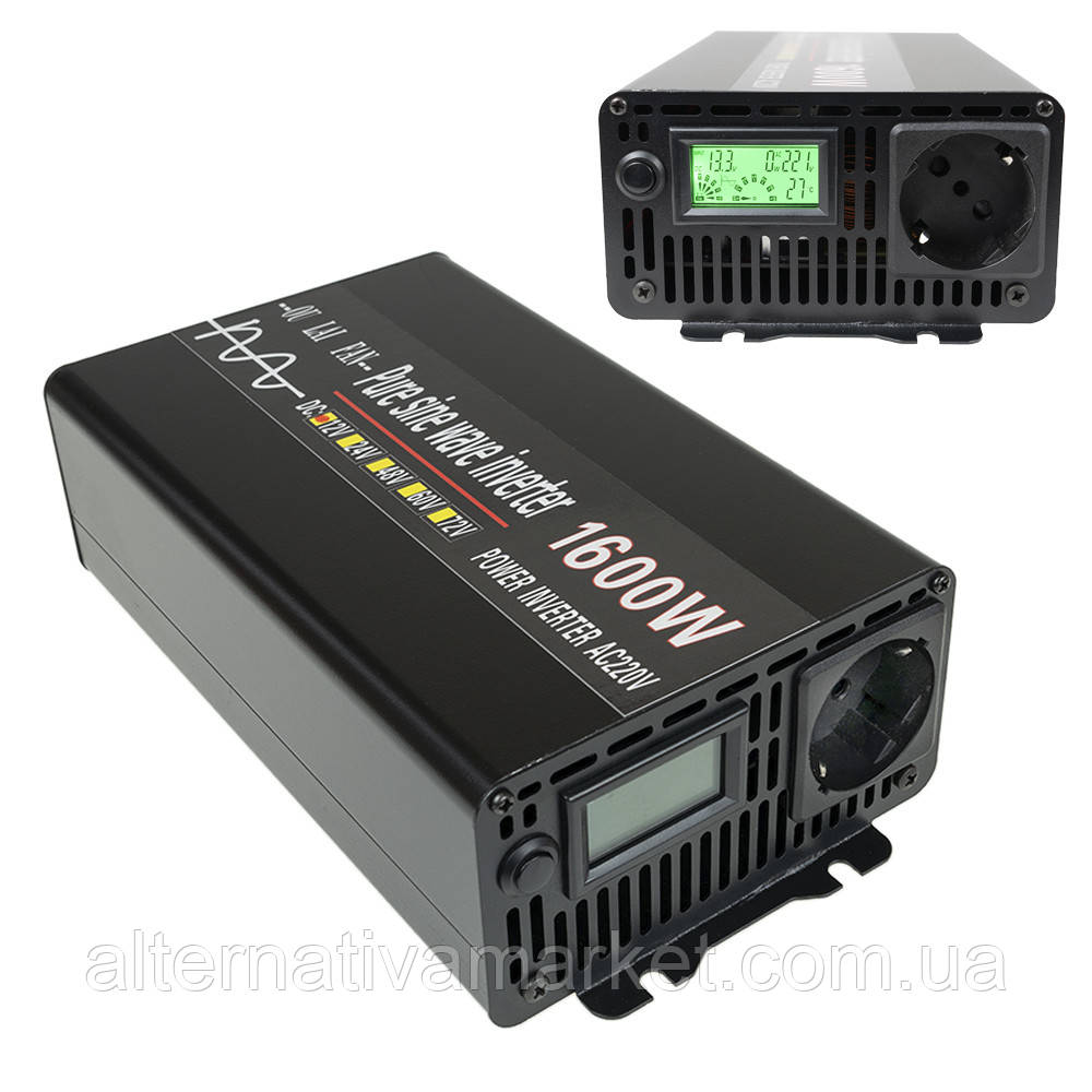 Інвертор 12 220 V, перетворювач 12 220 V 1600/800w чиста синусоїда, фото 1