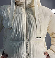 Куртка пуффер 1056 вельвет модель оверсайз наповнювач холофайбер Китай, молочний, One size, молочний