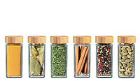 Набір баночок для спецій з бамбуковими кришками і етикетками, 120 мл 6 шт