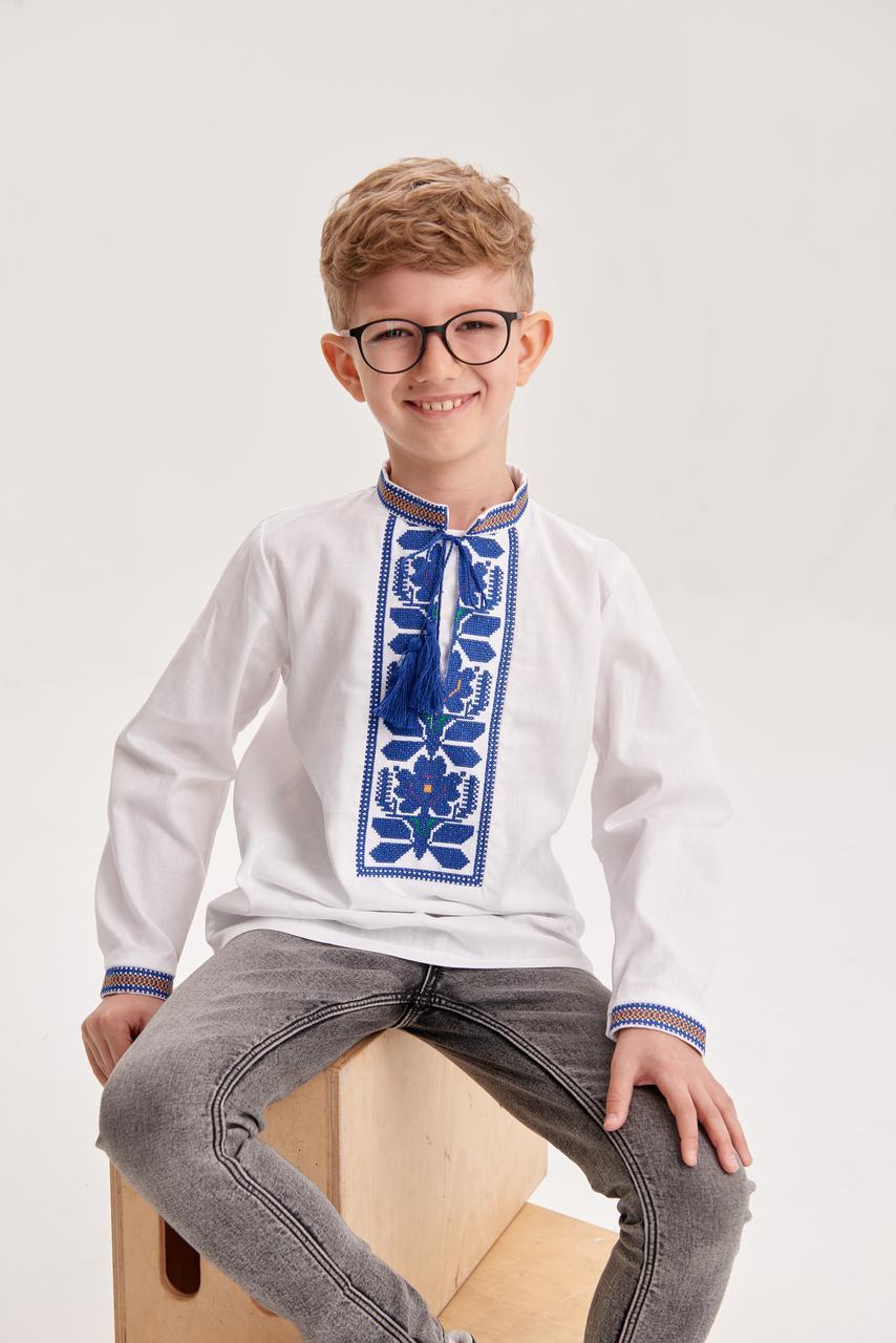Вишиванка для хлопчика "Борщівка", дитяча лляна сорочка з вишивкою, фото 1