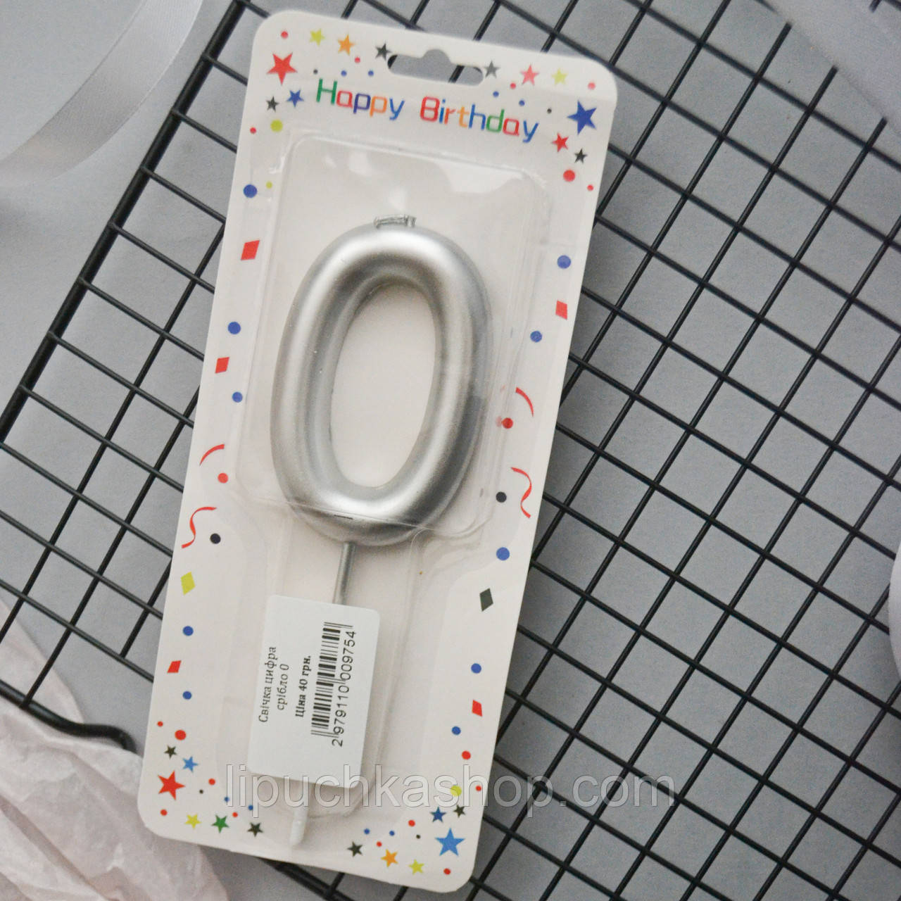 Свічка цифра 0 срібло 6,7 см 1 шт, фото 1