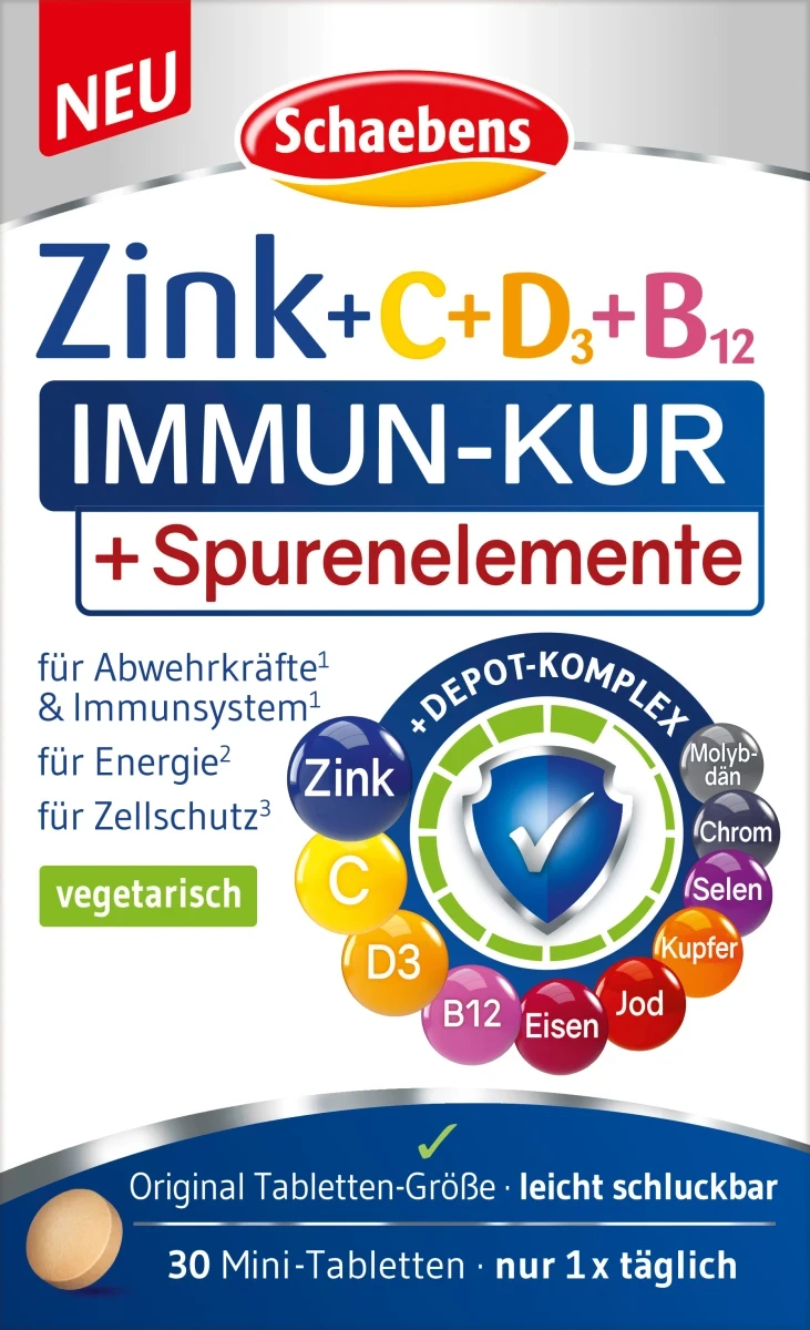Біологічно активна добавка Schaebens Immun-Kur Zink + C + D3 + B12, 30 шт.