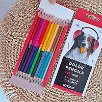 Карандаши цветные Kite Dogs двусторонние 12 шт/24 цвета Двусторонние цветные карандаши Разноцветные карандаши