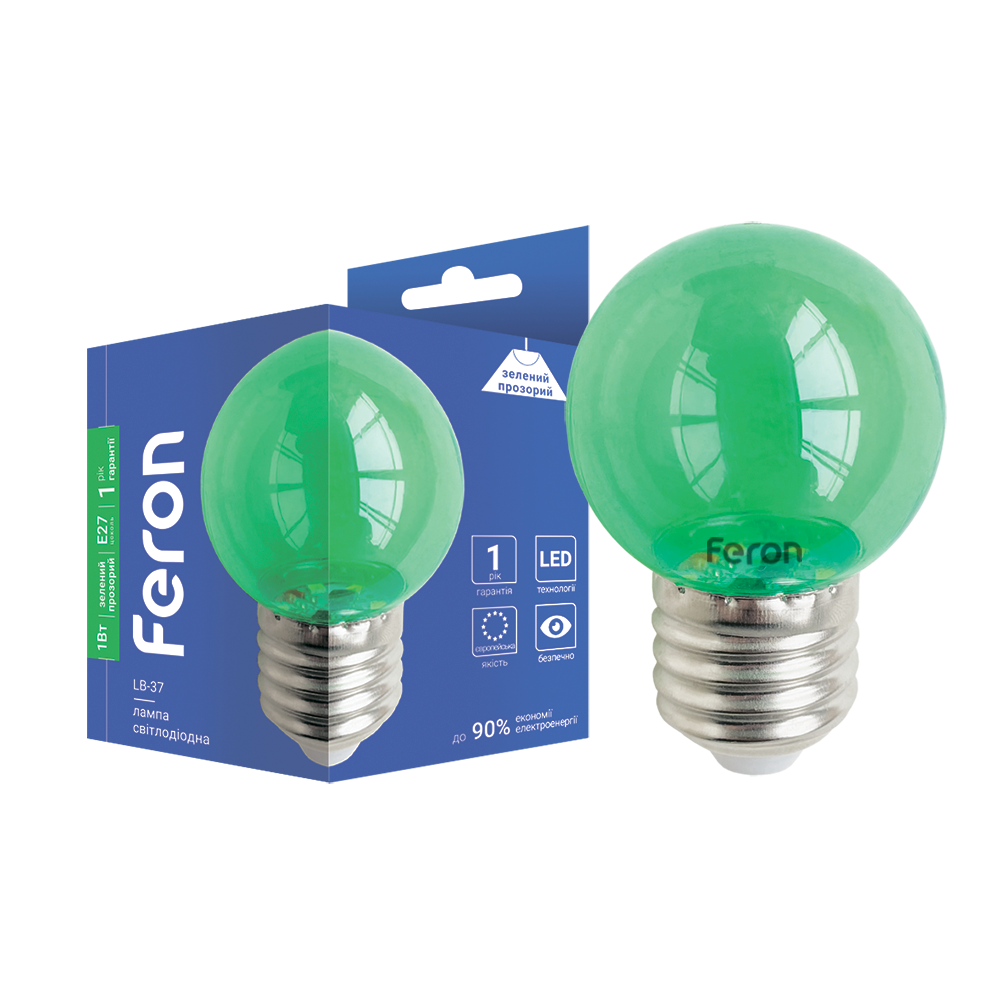 Світлодіодна декоративна лампа Feron LB-37 1 Вт E27 зелена прозора