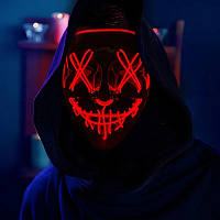 ДЕФЕКТ Світлодіодна неонова маска світиться судна ніч для хеллоуїна HALLOWEEN вечірки Neon LED Mask ЧЕРВОНА