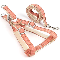 Комплект шлейка и поводок для собак QuadFur, легкая летняя прочная шлея, цвет розовый