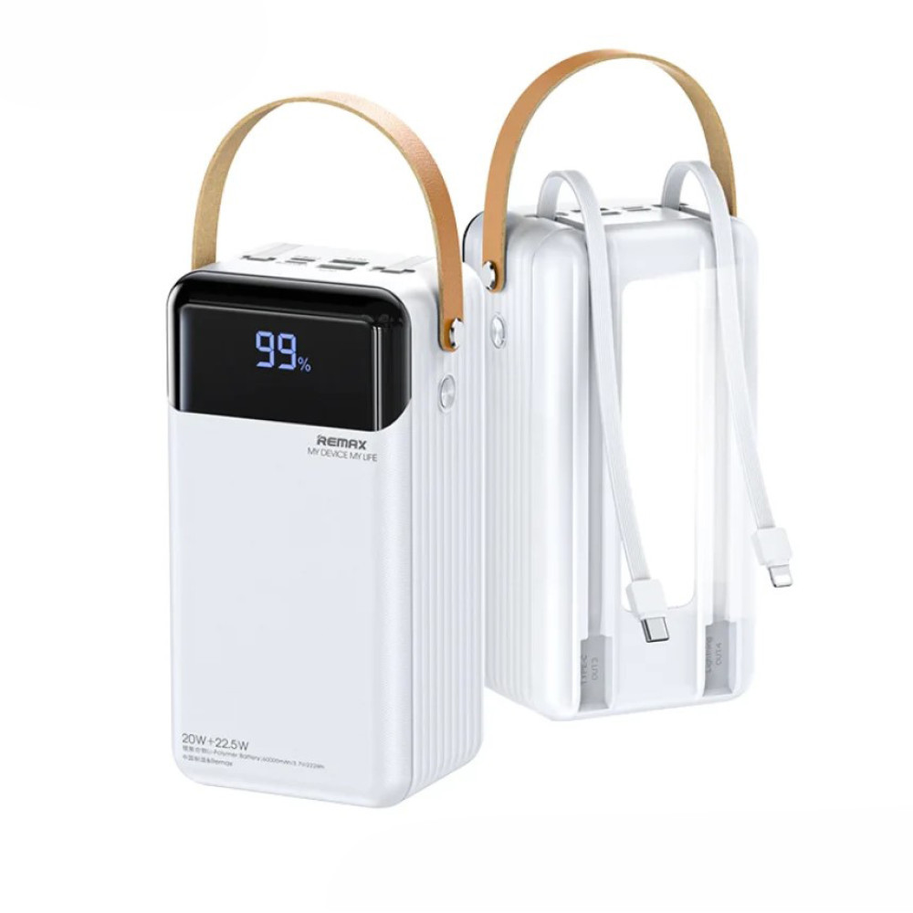 УМБ Павербанк із швидкою зарядкою 60000mAh PD20W+QC22.5W Remax RPP-565 Lesu II Series з кабелем та ліхтарем Білий