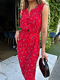 Червоне літнє плаття-сарафан з американського крепу з квітковим принтом, фото 3