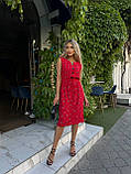 Червоне літнє плаття-сарафан з американського крепу з квітковим принтом, фото 2