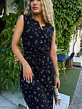 Чорне літнє плаття-сарафан по коліно з американського крепу з квітковим принтом, фото 2