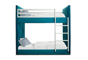 Сучасне м'яке синє двоярусне ліжко для двох дітей хлопчиків підлітків 90х200 Твікс Шик-Галичина