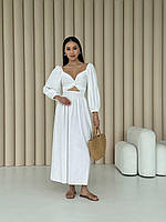 Сукня жіноча міді, лляна літня, трансформер - можна носити у двох варіантах,  Білий, XS-S