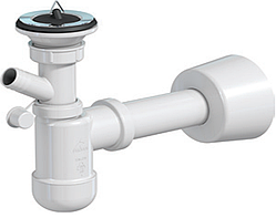 Сифон для умивальника Preloc телескопічний, гумова заглушка, зливна трубка d32/50 з розеткою, підключення до