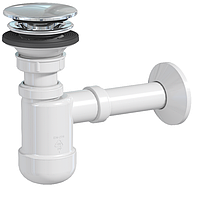 Сифон для умивальника Basic телескопічний, клiк-клак пластик хром, зливна трубка d32/50 з розеткою