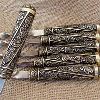 Набор шампуров "Лукоморье" рукоять художественное литье из бронзы в колчане из плотной натуральной кожи