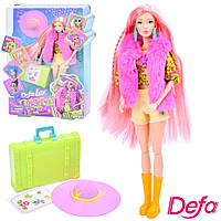Кукла DEFA 8517 шарнирная, чемодан, шляпа, блест., 27-34,5-7см.