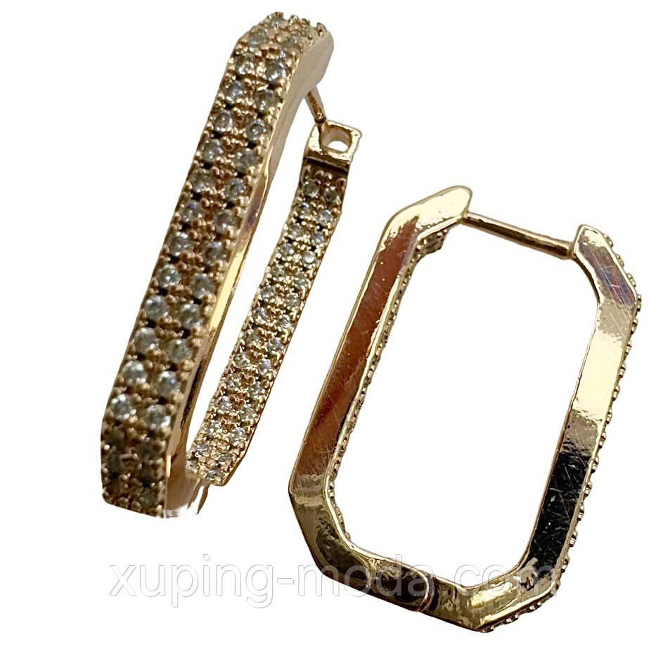 Сережки модні. 28х4 мм. Рожеве золото, фото 1