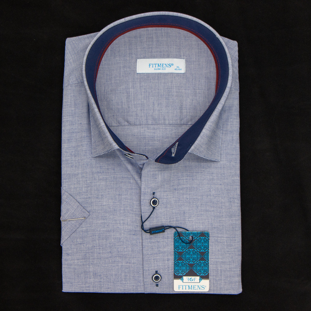 Сорочка чоловіча, приталена (Slim Fit), з коротким рукавом, FITMENS FS-001787 MAVI 97% бавовна 3% еластан M(Р)