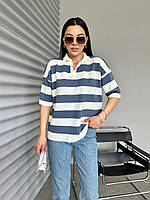 Женская базовая футболка/поло в полоску в расцветках; размер: 42-46 Серый