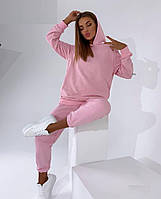 Женский однотонный спортивный костюм худи и штаны (розовый, белый, тиффани, мокко); размер: 42-44, 44-46