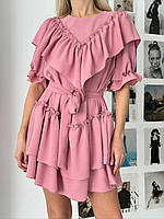 Женское нарядное легкое коттоновое платье мини с необычным дизайном (молоко пудра) размер 42-44 46-48
