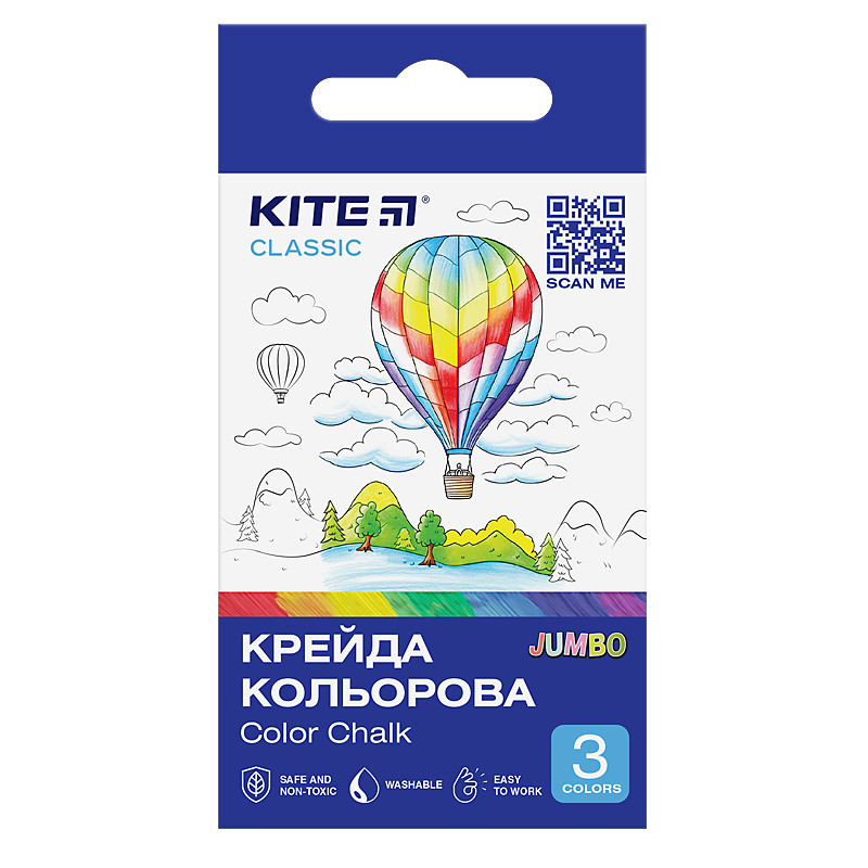 Крейда кольорова Kite Classic Jumbo K-077, 3 кольори, фото 1