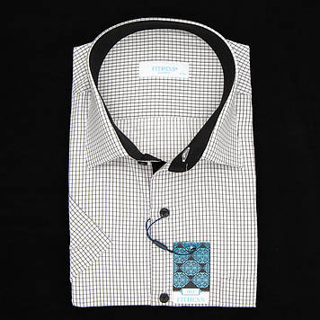 Сорочка чоловіча, прямого покрою, з коротким рукавом, FITMENS FS-000701 Beyaz Siyah 90% бавовна 10% поліестер