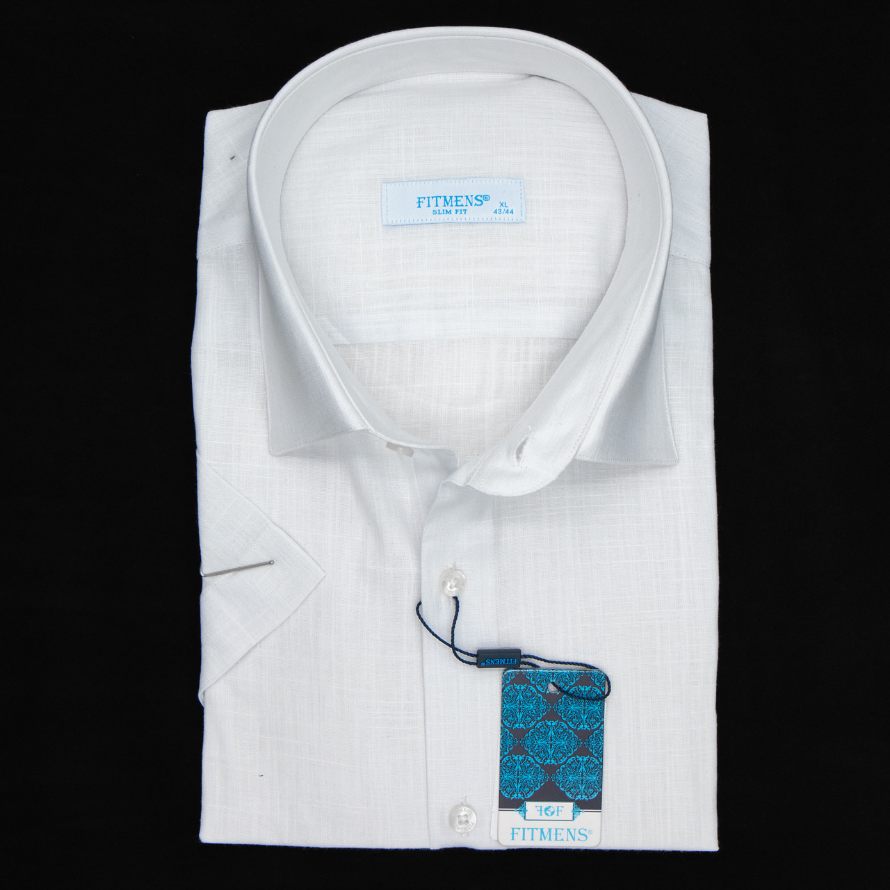 Сорочка чоловіча, приталена (Slim Fit), з коротким рукавом, FITMENS FS-002526 BEYAZ 100% льон L(Р)