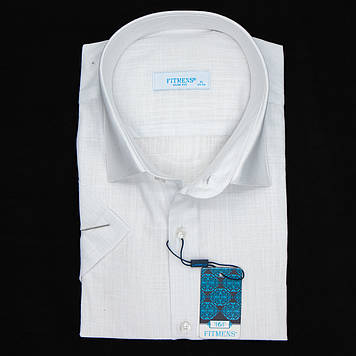 Сорочка чоловіча, приталена (Slim Fit), з коротким рукавом, FITMENS FS-002526 BEYAZ 100% льон M(Р)