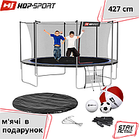 Батут детский 14ft (427 см) Hop-Sport внутренняя сетка и стремянка + мячи, садовый батут для детей 5-15 лет, ч