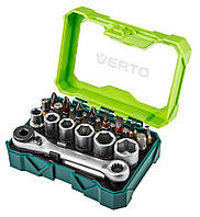 Набор бит Verto, 24 ед., ключ с трещоткой 1/4", 15 бит 25мм, 6 торцевых головок, кейс
