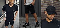 Комплект Nike футболка чорна + шорти + кепка Nike чорна (чорне лого)