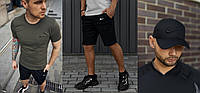 Комплект Nike футболка хакі + шорти + кепка Nike чорна (чорне лого)