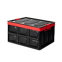 Органайзер пластиковый с крышкой в багажник автомобиля, 520x360х290mm, 56л, Black