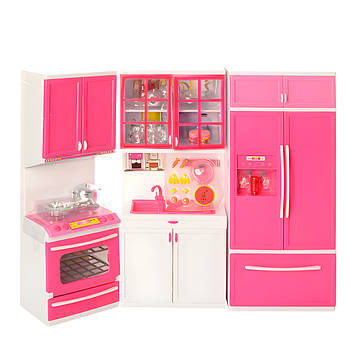 Набір меблів для ляльки з плитою та холодильником Limo Toy QF26210PW Іграшкова Кухня зі світлом та посудом