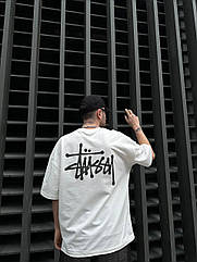 Біла чоловіча бавовняна літня футболка Stussy оверсайз брендова футболка стусі пряма для хлопця якісна Туреччина
