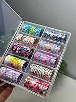 Набір фольги  для дизайну нігтів в контейнер (10шт)