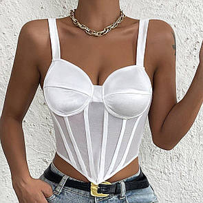 Стильний відкритий топ корсет із чашками, Розкішний топ корсет із чашками, Топ із ніжної сітки на кісточках Білий, M