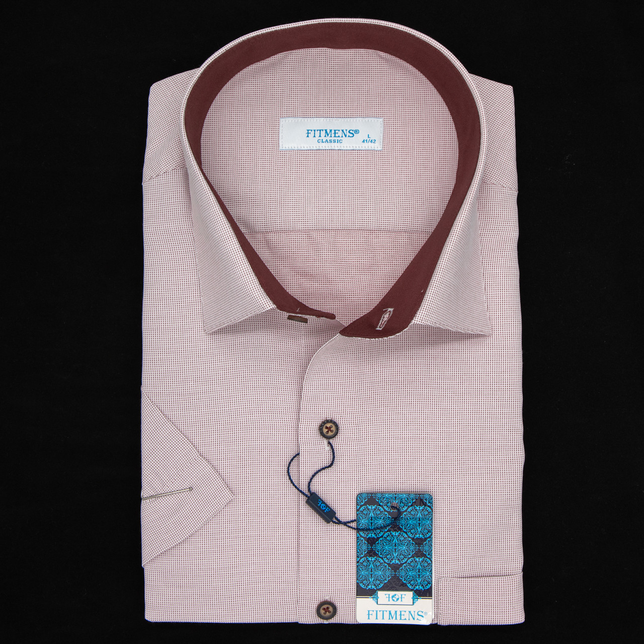 Сорочка чоловіча, прямого покрою, з коротким рукавом, FITMENS FS-002574 BORDO 80% бавовна 20% поліестер M(Р)