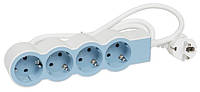 Подовжувач Legrand стандарт 4хSchuko розетки, 16 А, з кабелем 1,5 м, колір Білий/Синій