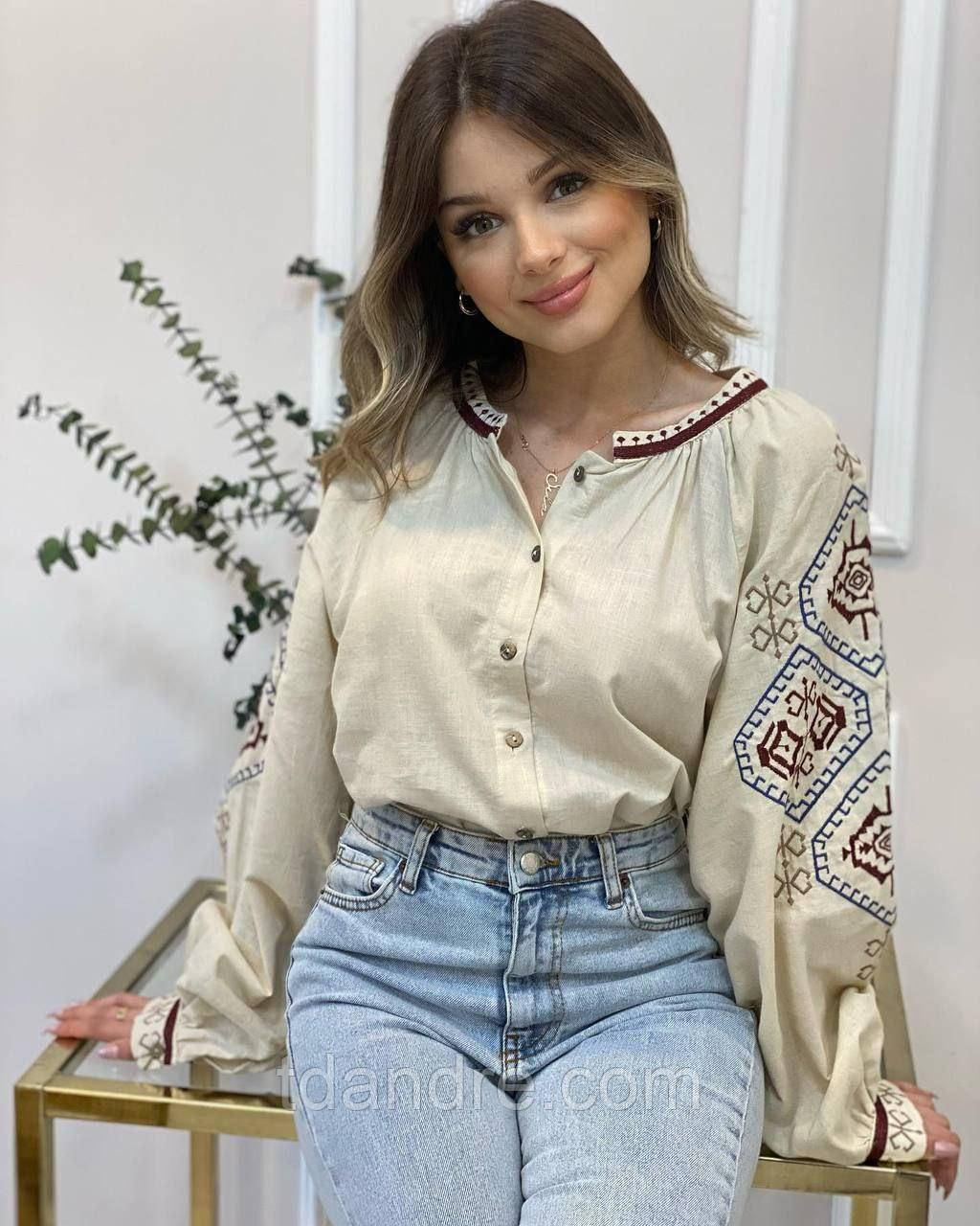 Блуза вишиванка жіноча на гудзиках, фото 1