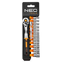 Набор торцевых головок Neo Tools, 14шт, 1/4", трещотка 90 зубцов, CrV