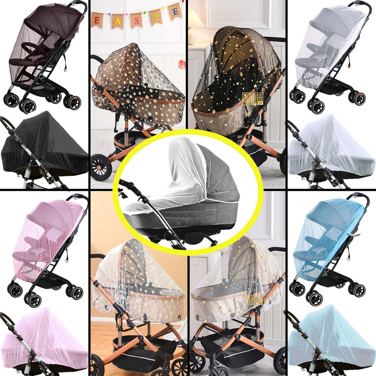 Універсальна протимоскітна сітка на дитячу коляску дитячий візочок на резинці 3966