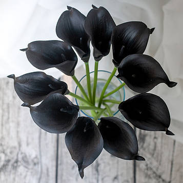 Калла на ніжці штучна чорна, Калла штучна 21 см, Калла на ніжці для декору 10 шт