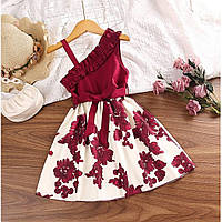 Нарядное летнее платье для девочки бордо, ткань софт, от 100 см до 130 см